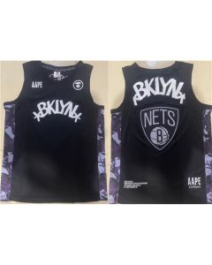 Men's Brooklyn Nets Black AAPE Patch Stitched Basketball Jersey