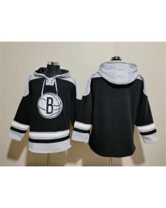 Men's Brooklyn Nets Blank Black Lace-Up Pullover Hoodie