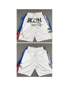 Men's Brooklyn Nets White Shorts (Run Small) (White)