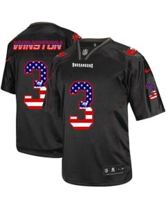Men's Buccaneers #3 Jameis Winston Black USA Flag Fashion Elite Jersey