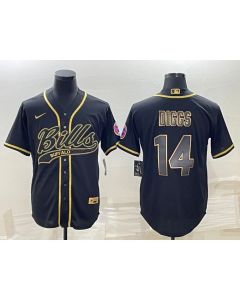 Men's Buffalo Bills #14 Stefon Diggs Black Gold With Patch Cool Base Stitched Baseball Jersey