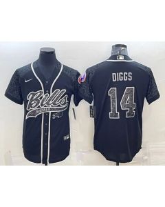 Men's Buffalo Bills #14 Stefon Diggs Black Reflective With Patch Cool Base Stitched Baseball Jersey