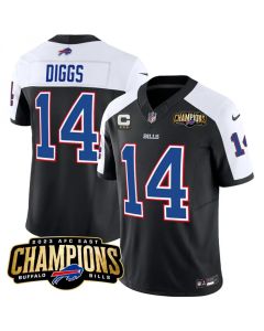 Men's Buffalo Bills #14 Stefon Diggs Black/White 2023 F.U.S.E. AFC East Champions With 3-star C Patch Stitched Football Jersey