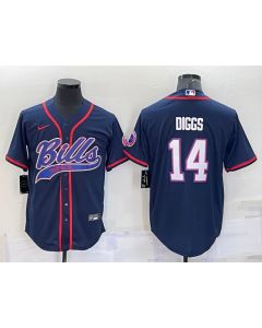 Men's Buffalo Bills #14 Stefon Diggs Navy With Patch Cool Base Stitched Baseball Jersey