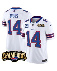 Men's Buffalo Bills #14 Stefon Diggs White 2023 F.U.S.E. AFC East Champions With 3-star C Patch Stitched Football Jersey