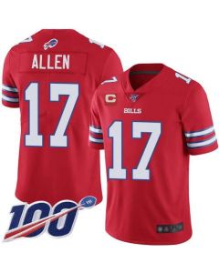 Men's Buffalo Bills #17 Josh Allen 100th Season Red With C Patch Vapor Untouchable Limited Stitched Jersey