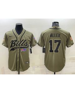 Men's Buffalo Bills #17 Josh Allen 2022 Olive Salute to Service Cool Base Stitched Baseball Jersey