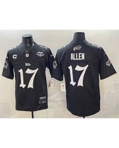 Men's Buffalo Bills #17 Josh Allen Black 2025 F.U.S.E. "Gothic Cold Front Edition" With Farewell Patch & 4-Star C Patch Vapor Limited Stitched Football Jersey (Black)