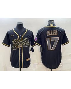 Men's Buffalo Bills #17 Josh Allen Black Gold Edition With Patch Cool Base Stitched Baseball Jersey