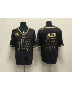 Men's Buffalo Bills #17 Josh Allen Black Gold With 4-star C Patch Limited Stitched Jersey