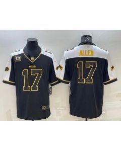 Men's Buffalo Bills #17 Josh Allen Black Gold With C Patch Thanksgiving Vapor Untouchable Limited Stitched Jersey