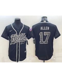 Men's Buffalo Bills #17 Josh Allen Black Reflective With Patch Cool Base Stitched Baseball Jersey