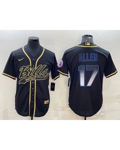 Men's Buffalo Bills #17 Josh Allen Black Smoke Fashion With Patch Cool Base Stitched Baseball Jersey