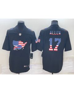 Men's Buffalo Bills #17 Josh Allen Black USA Flag Limited Stitched Jersey