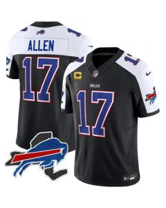 Men's Buffalo Bills #17 Josh Allen Black/White 2023 F.U.S.E. New York Patch and 4-Star C Patch Vapor Untouchable Limited Stitched Football Jersey