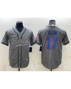 Men's Buffalo Bills #17 Josh Allen Grey With Patch Cool Base Stitched Baseball Jersey