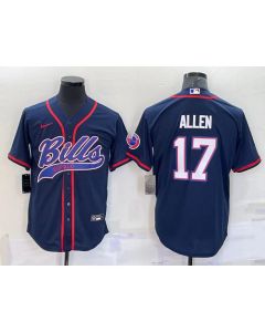 Men's Buffalo Bills #17 Josh Allen Navy With Patch Cool Base Stitched Baseball Jersey