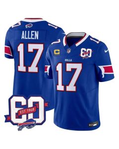 Men's Buffalo Bills #17 Josh Allen Royal 60th Anniversary Patch Vapor F.U.S.E. Limited Jersey (Royal)