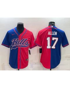Men's Buffalo Bills #17 Josh Allen Royal/Red Split With Patch Cool Base Stitched Baseball Jersey