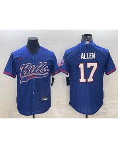 Men's Buffalo Bills #17 Josh Allen Royal With Patch Cool Base Stitched Baseball Jersey