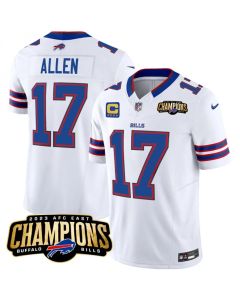 Men's Buffalo Bills #17 Josh Allen White 2023 F.U.S.E. AFC East Champions With 4-star C Patch Stitched Football Jersey