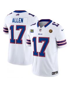 Men's Buffalo Bills #17 Josh Allen White 2023 F.U.S.E. With 4-star C Patch And John Madden Patch Vapor Limited Stitched Football Jersey