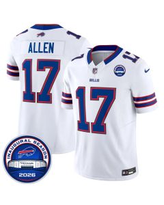 Men's Buffalo Bills #17 Josh Allen White 2026 Inaugural Season at Highmark Stadium Patch Vapor F.U.S.E. Limited Jersey