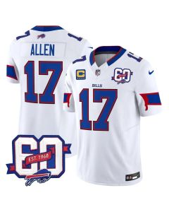 Men's Buffalo Bills #17 Josh Allen White 60th Anniversary Patch Vapor F.U.S.E. Limited Jersey (White)
