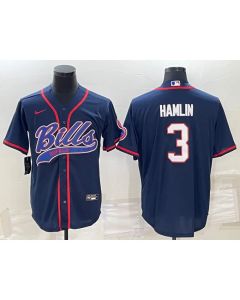 Men's Buffalo Bills #3 Damar Hamlin Navy With Patch Cool Base Stitched Baseball Jersey