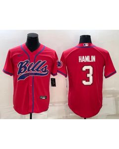 Men's Buffalo Bills #3 Damar Hamlin Red With Patch Cool Base Stitched Baseball Jersey