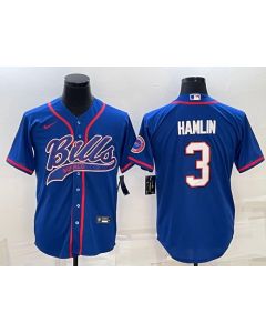 Men's Buffalo Bills #3 Damar Hamlin Royal With Patch Cool Base Stitched Baseball Jersey