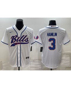 Men's Buffalo Bills #3 Damar Hamlin White With Patch Cool Base Stitched Baseball Jersey