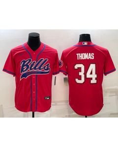 Men's Buffalo Bills #34 Thurman Thomas Red With Patch Cool Base Stitched Baseball Jersey