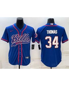 Men's Buffalo Bills #34 Thurman Thomas Royal With Patch Cool Base Stitched Baseball Jersey