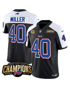 Men's Buffalo Bills #40 Von Miller Black/White 2023 F.U.S.E. AFC East Champions With 4-star C Patch Stitched Football Jersey