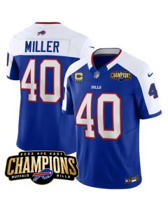 Men's Buffalo Bills #40 Von Miller Blue/White 2023 F.U.S.E. AFC East Champions With 4-star C Patch Stitched Football Jersey