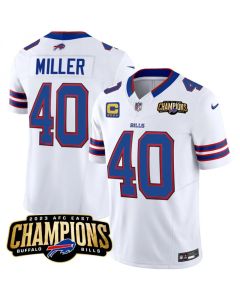 Men's Buffalo Bills #40 Von Miller White 2023 F.U.S.E. AFC East Champions With 4-star C Patch Stitched Football Jersey