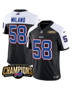 Men's Buffalo Bills #58 Matt Milano Black/White 2023 F.U.S.E. AFC East Champions Patch Stitched Football Jersey