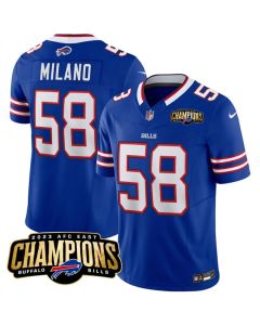Men's Buffalo Bills #58 Matt Milano Blue 2023 F.U.S.E. AFC East Champions Patch Stitched Football Jersey