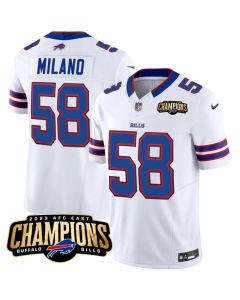 Men's Buffalo Bills #58 Matt Milano White 2023 F.U.S.E. AFC East Champions Patch Stitched Football Jersey
