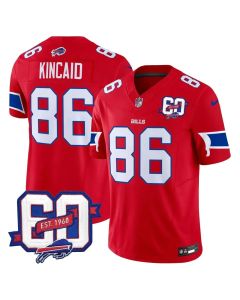 Men's Buffalo Bills #86 Dalton Kincaid Red 60th Anniversary Patch Vapor F.U.S.E. Limited Jersey (Red)