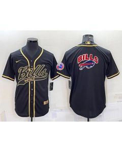 Men's Buffalo Bills Black Team Big Logo With Patch Cool Base Stitched Baseball Jersey