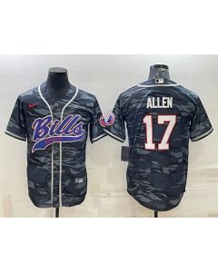Men's Buffalo Bills Blank #17 Josh Allen Grey/Navy Camo With Patch Cool Base Stitched Baseball Jersey