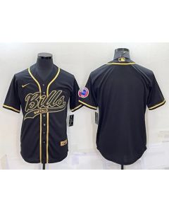 Men's Buffalo Bills Blank Black Gold With Patch Cool Base Stitched Baseball Jersey