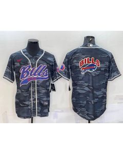 Men's Buffalo Bills Blank Grey Camo Team Big Logo With Patch Cool Base Stitched Baseball Jersey