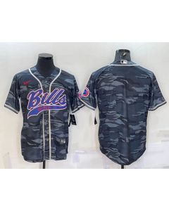 Men's Buffalo Bills Blank Grey Camo With Patch Cool Base Stitched Baseball Jersey