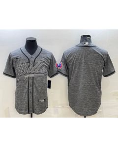 Men's Buffalo Bills Blank Grey With Patch Cool Base Stitched Baseball Jersey