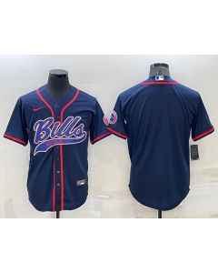Men's Buffalo Bills Blank Navy With Patch Cool Base Stitched Baseball Jersey