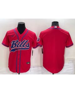 Men's Buffalo Bills Blank Red Cool Base Stitched Baseball Jersey