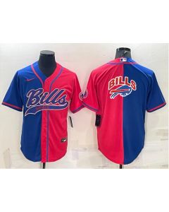 Men's Buffalo Bills Blank Royal/Red Split Team Big Logo With Patch Cool Base Stitched Baseball Jersey